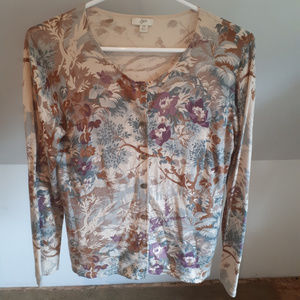 JJill Cardigan Sz XS Silk Blend Floral Print